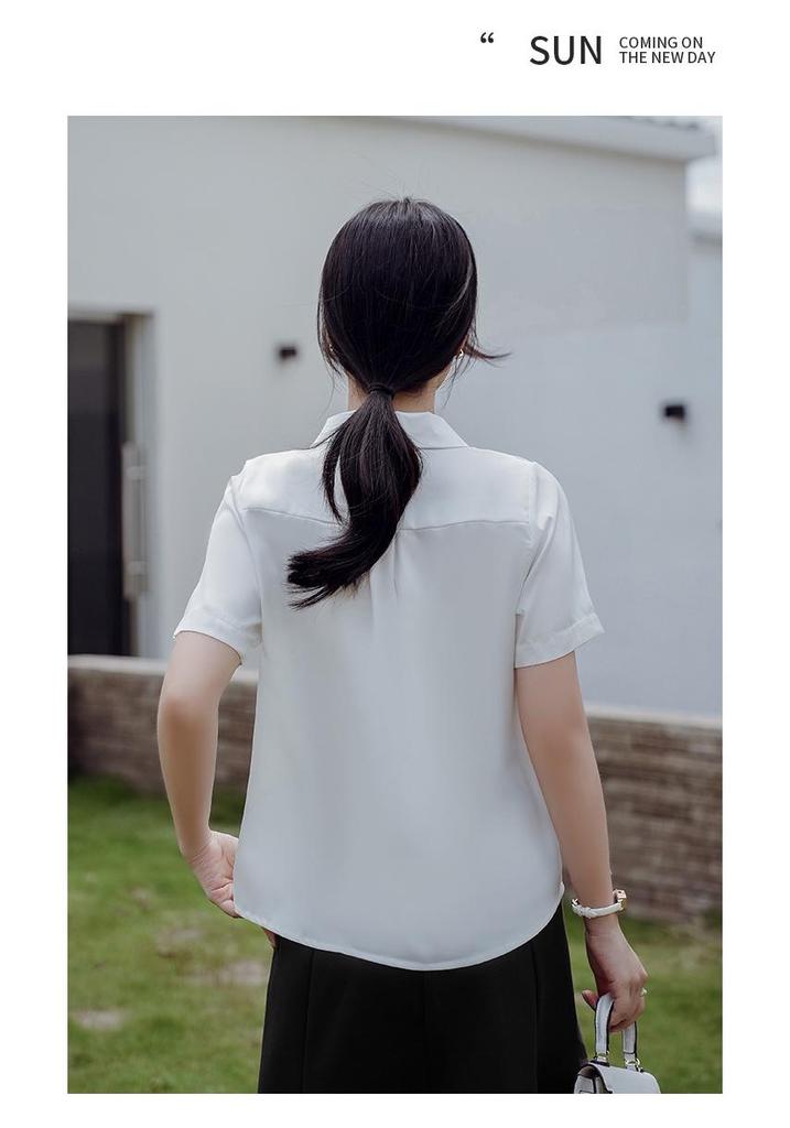 2026 Koreanischer Stil Plissiertes Satin-Chiffon-Hemd - Kurzärmelig, Vielseitige Damenmode