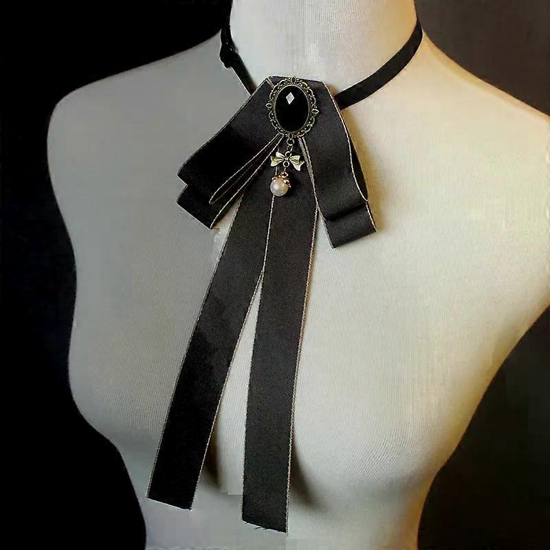 Women Pre Tied Bowknot Bow Tie Rhinestone Pearl Ribbon Brooch Adjustable Bowtie Uniform Necktie Women Costume Accessory