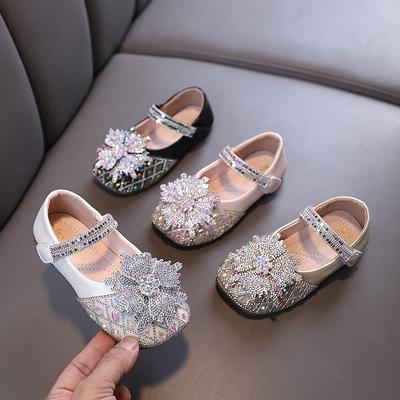Novo estilo outono, delicados, para bebês e meninas, sapatilhas de princesa com strass, sapatos de couro, sapatos para apresentações de dança