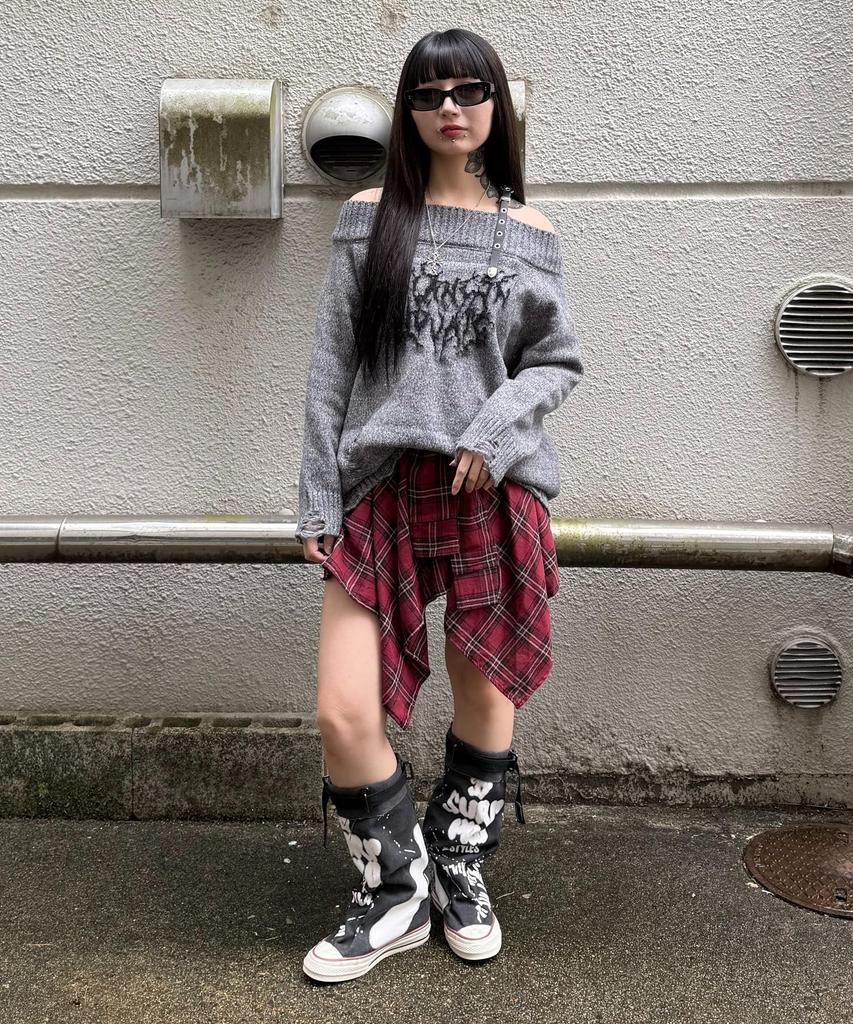 WEGO Figments Punk Gray Off-the-Shoulder Knit, Women's,