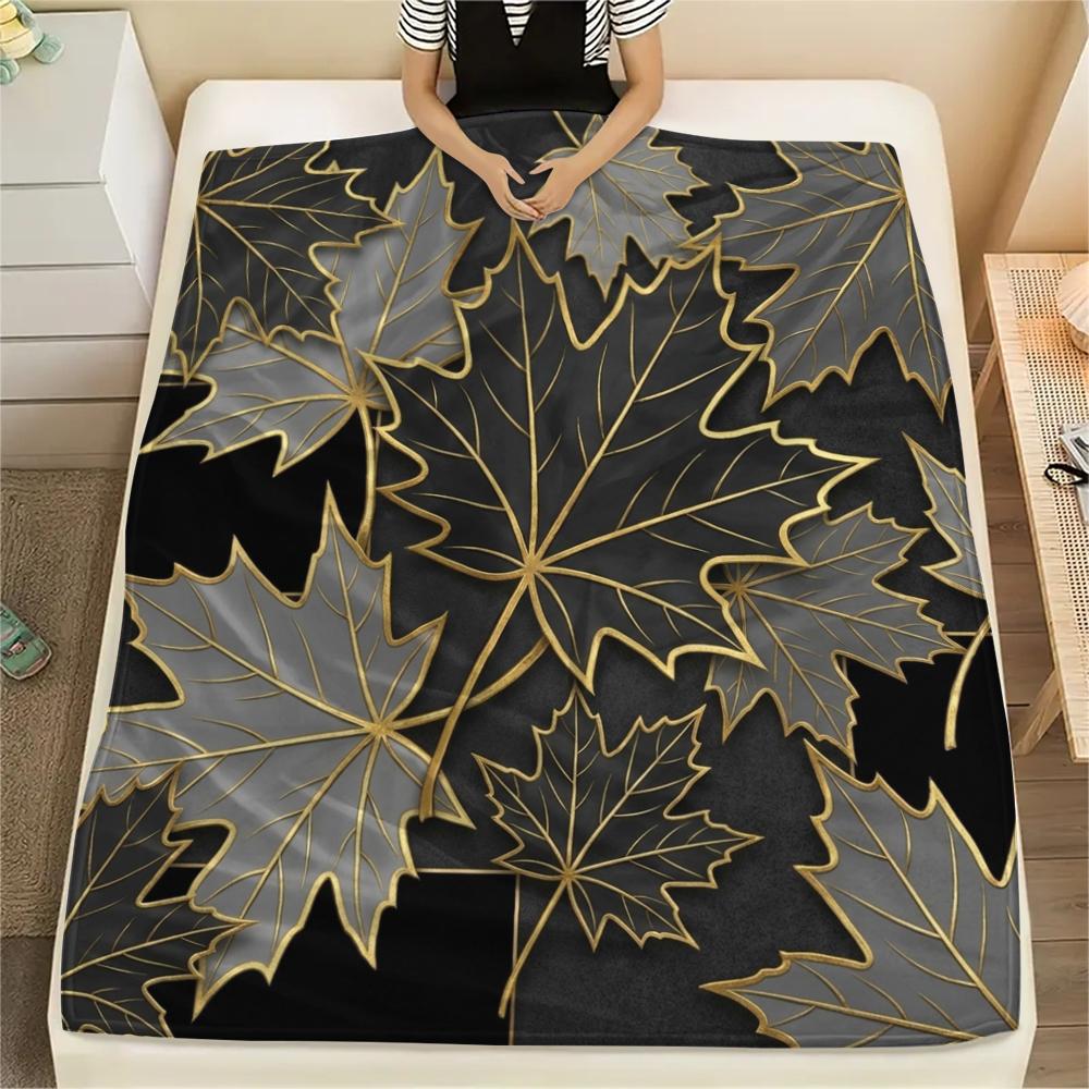

1Pc Leaf Print Flannel Blanket, High quality Comfortable for All Seasons, Home Decor, Warmth and Comfort, Perfect for Christmas Gifts W62 80cm x 120cm