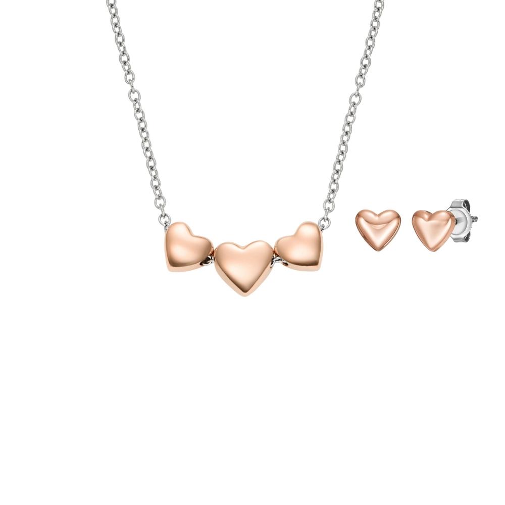 

Подарочный набор Fossil Women s Heart двухцветное ожерелье и серьги из нержавеющей стали, розовый