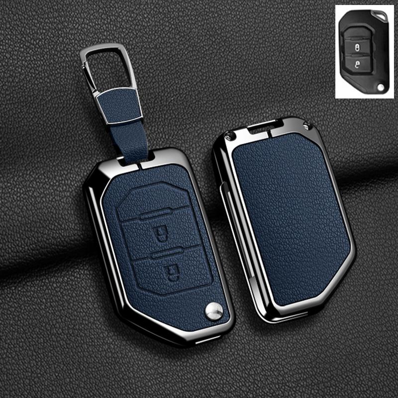 Convient Pour Jeep Gladiator Jt Sahara Jlu Wrangler Jl Rubicon Alliage de Zinc Cuir Véritable 2 3 4 Boutons Housse Étui Porte-clés pour Clé de Voiture Accessoires Auto