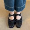 Square Head Retro Bow Mary Jane Shoes Women's New Shallow Mouth One Pedal Low Heel Ballet