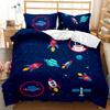 Child Cartoon Astronaut Duvet Cover Bedding Set King Size Boys Kids Galaxy Stars Out Space Soft Polyester Comforter Cover Black
