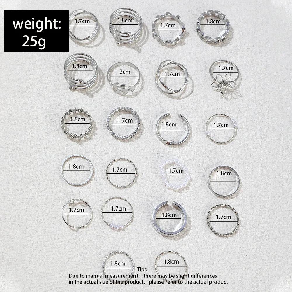 Ensemble de Bagues Géométriques pour Phalange Couleur Argent pour Femmes Perle Artificielle Chaîne Simple Bague de Doigt Bijoux Bohèmes Féminins Accessoires