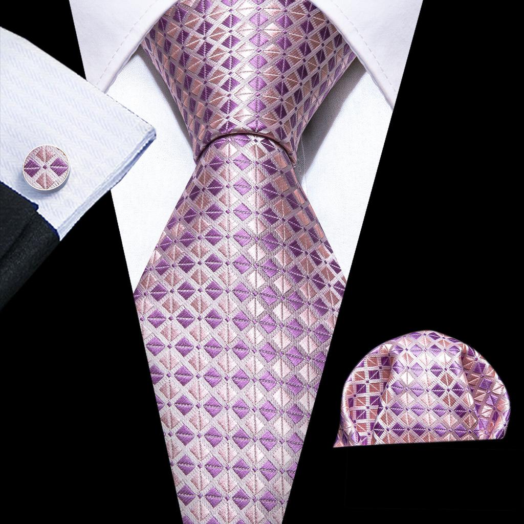 Barry.Wang Necktie Hankerchief Cufflinks Set Black Paisley Jacquard Woven Wedding