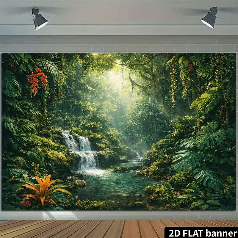 2D Wild Rainforest Water Creek Nature Landscape Photo Backdrop Banner