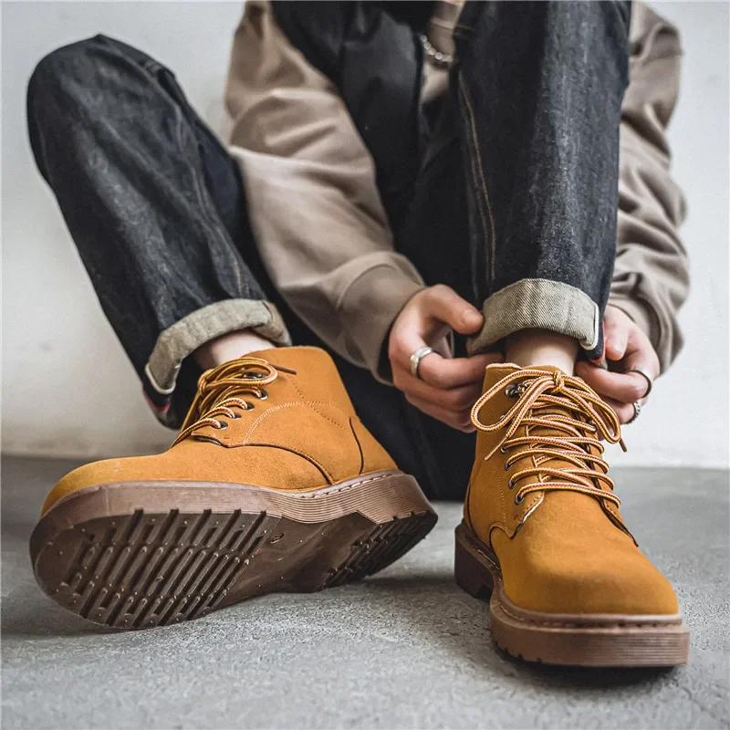 Camel Hot Style Men's Biker Shoes Casual Retro Tooling Shoe for Men Classic Low Top Non-slip Trendy All-match Men Ankle Boots