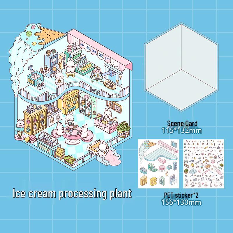Korean Ancient Tea House Miniature Scenery Sticker - Cute DIY Cartoon