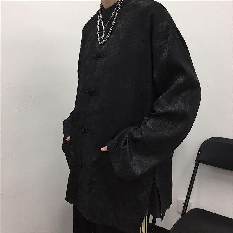 Herren Sommer Drachenrobe: Hemd mit chinesischen Knöpfen, Tang-Anzug, Sonnenschutzjacke aus Eisseide