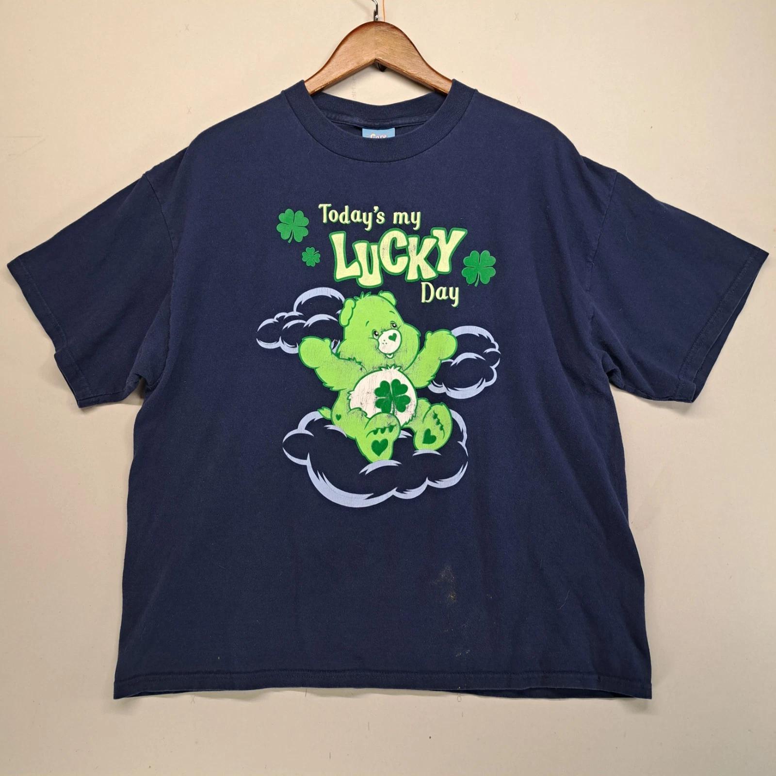 Care Bears Today’s My Lucky Day T-Shirt Y2K XL Navy Green Bear Graphic S
