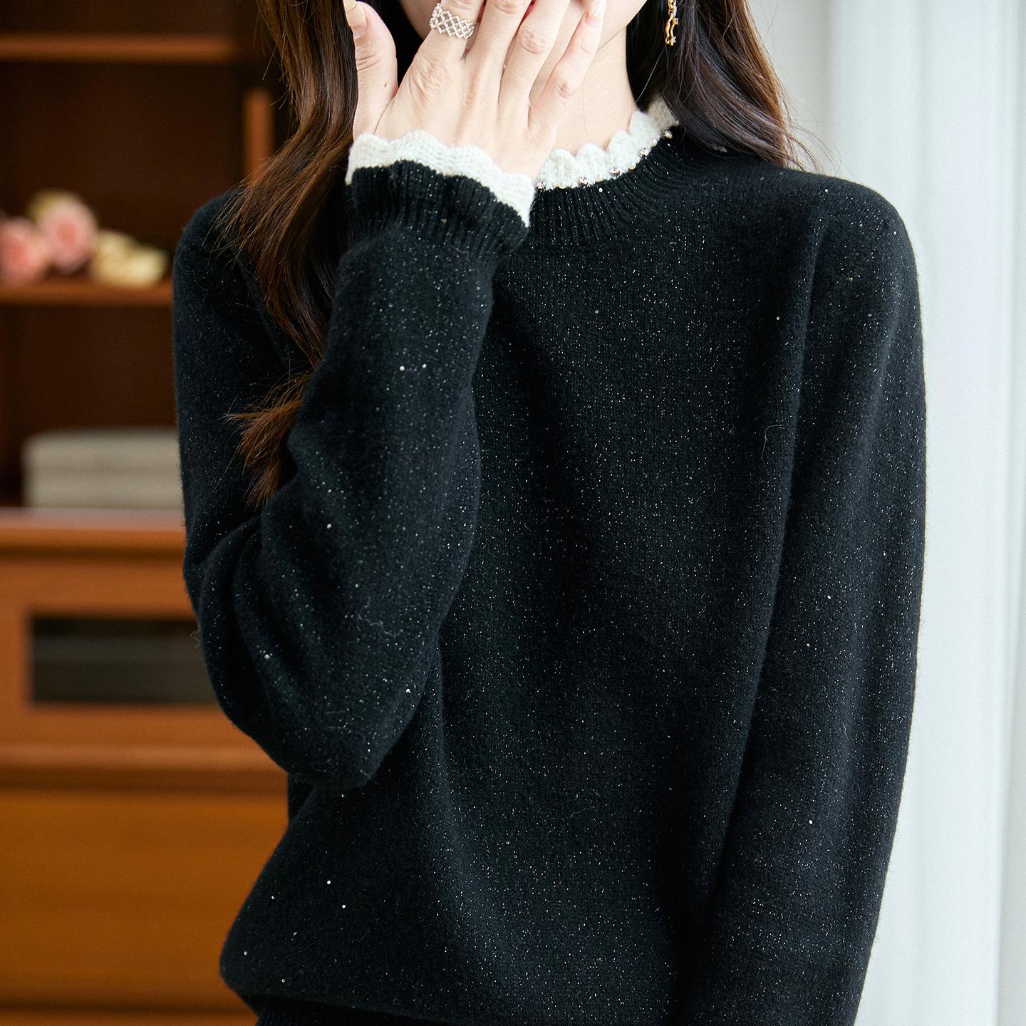 

Women s Versatile Crochet Wool Sweater with Half-High Collar - Slimming and Stylish Base Layer Top 2XL