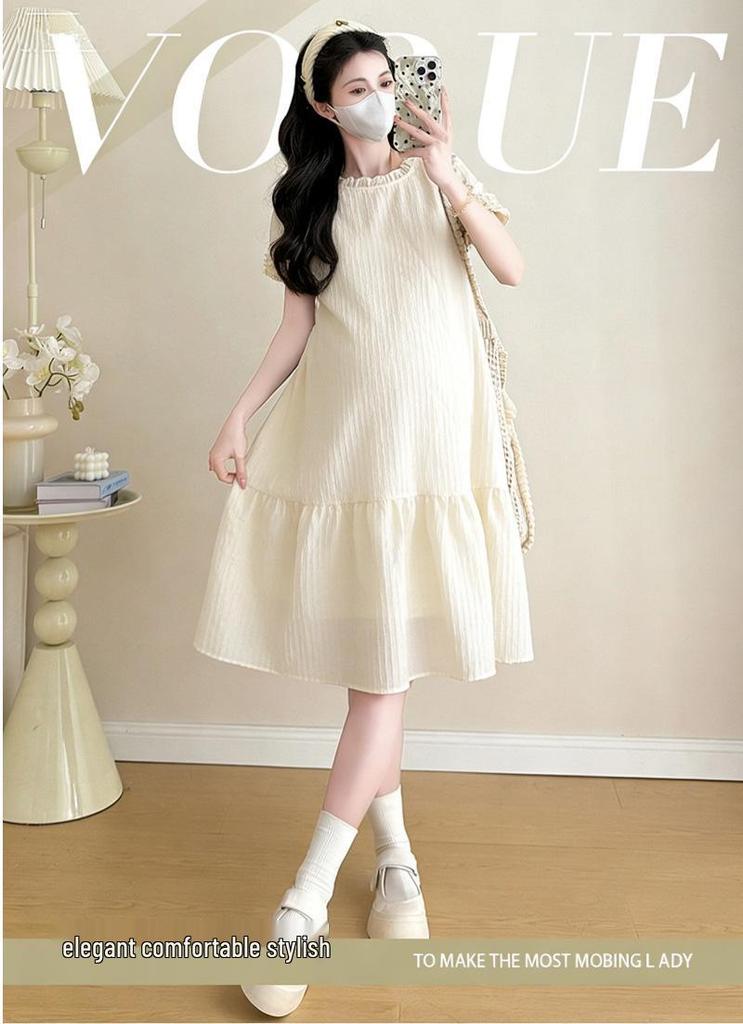 2026 Summer Fresh Korean-Style Mid-Length Maternity Dress: Youthful, Slimming, and Tummy-Covering Design