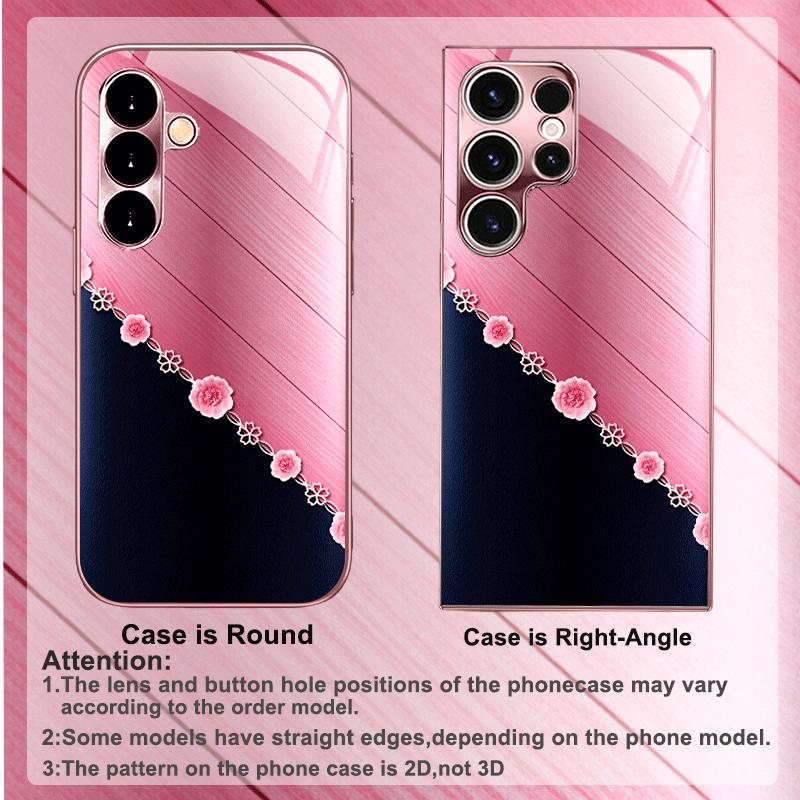Elegant Two-Tone Flowe Fashion Phone Cases Mobile Phones Glass Phone Case for Samsung Galaxy S26 S25 S24 S23 S22 FE Ultra Plus