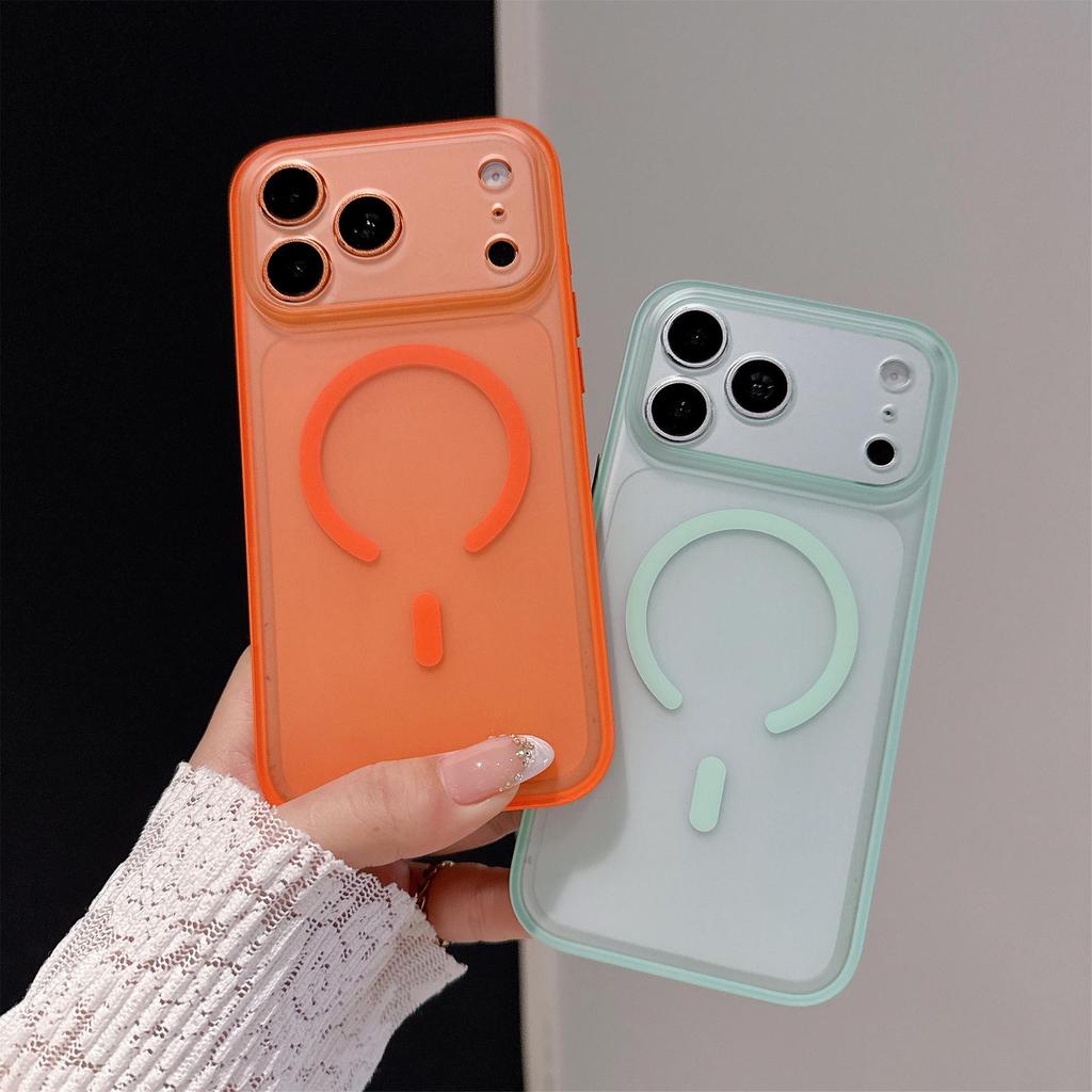 Frosted Magnetic AI Button Case for Apple 17romax, Skin Feel, Large Window, 16Pro Leather Texture