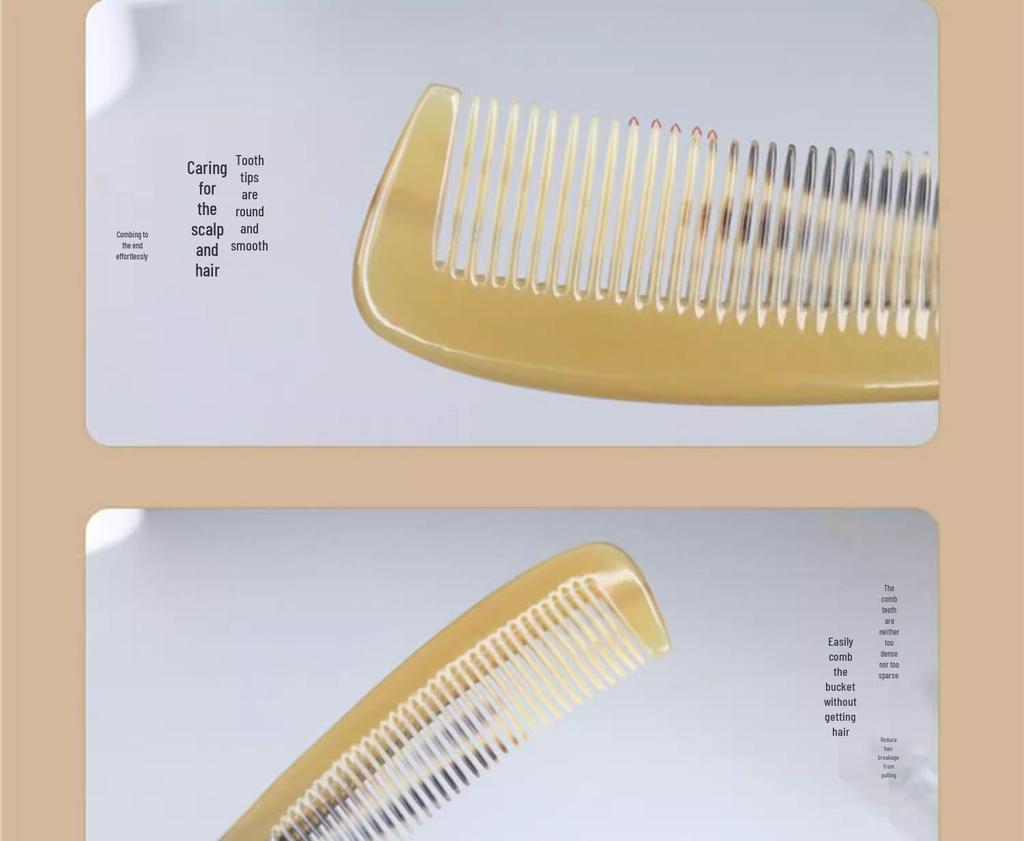 Premium Thick Tooth Cow Horn Hair Comb for Long Hair - Massage Comb Gift