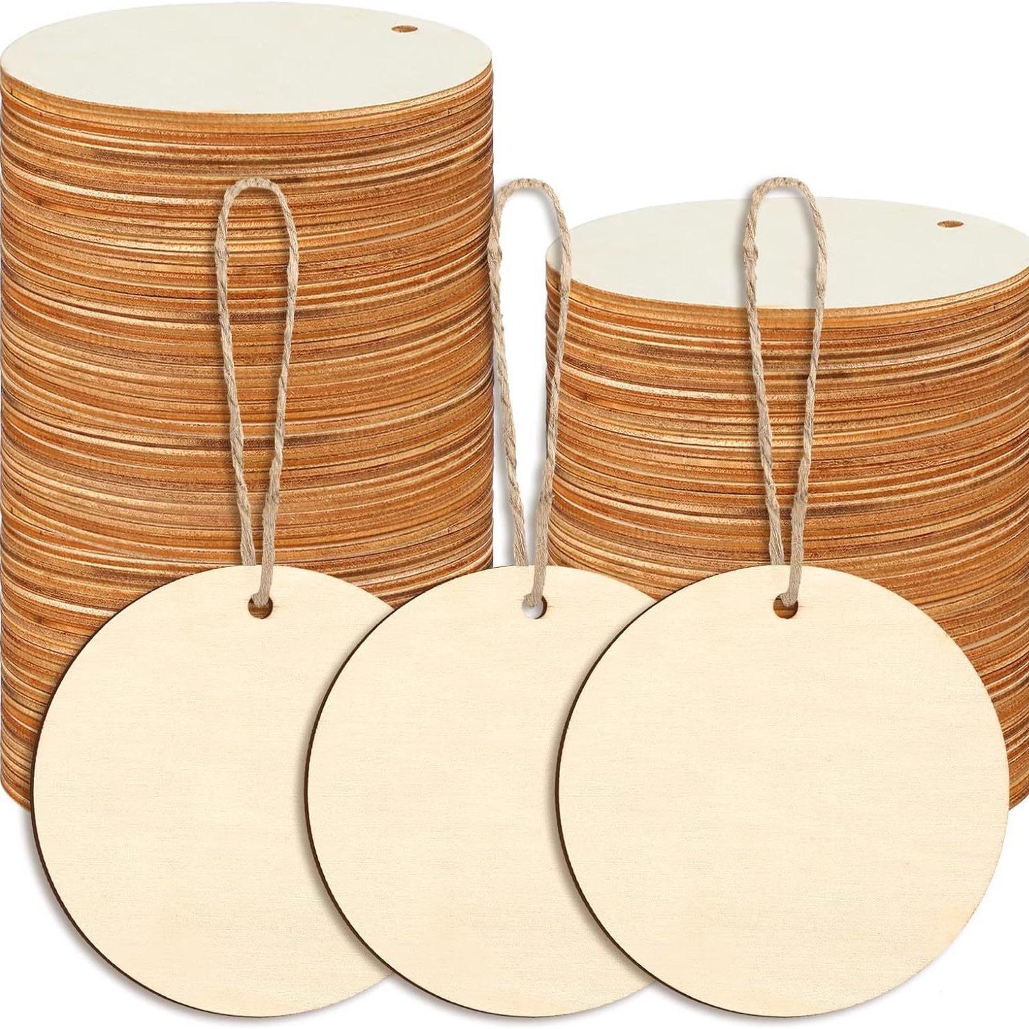 

Hand-Painted Wooden Wish Tag and Ring Creation Marker 5 cm diameter [20 pieces] with jute rope