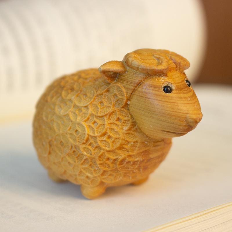 

Miniature Cute Wooden Zodiac Sheep Figurine Office desk accessories Home Interior Decoration Statuette Birthday gift