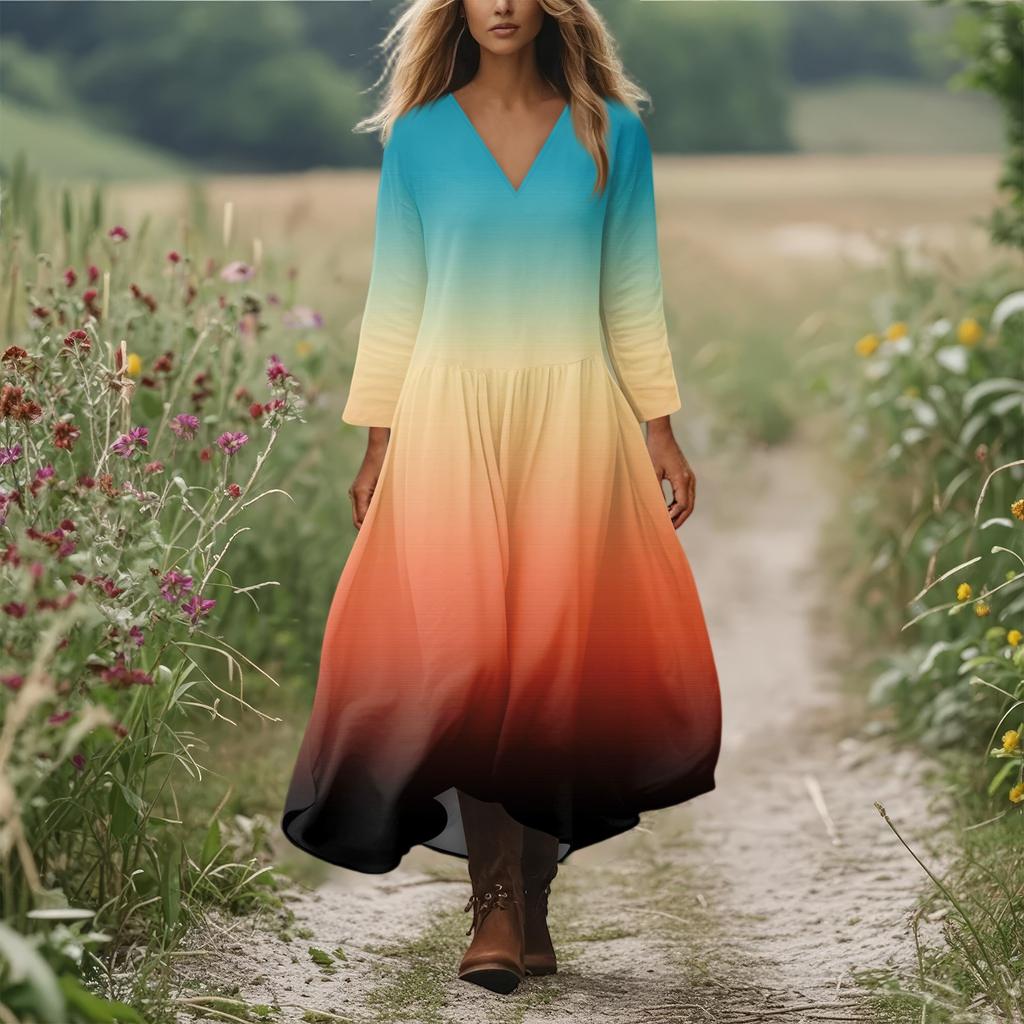 Women's Casual And Fashionable Round-neck Long Sleeve Mid Length Dress