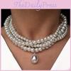 Vintage Pearl Layered Necklace With Irregular Water Drop Pendant For Women Summer