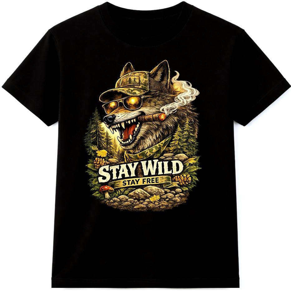 Wolf T Shirt Stay Wild Stay Free Outdoor Wildlife Hunting Nature Tee S разноцветный