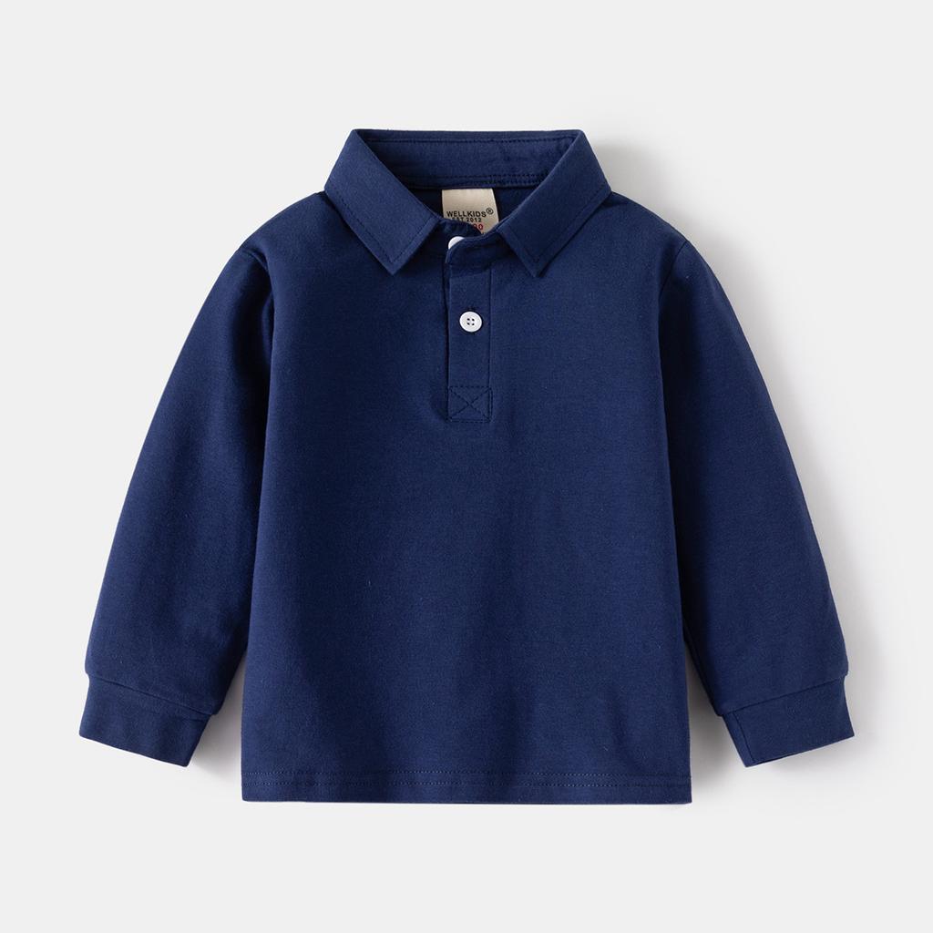 Boys Long Sleeve Polo Shirt Cotton Casual Collared T Shirt Spring Autumn Top for Kids