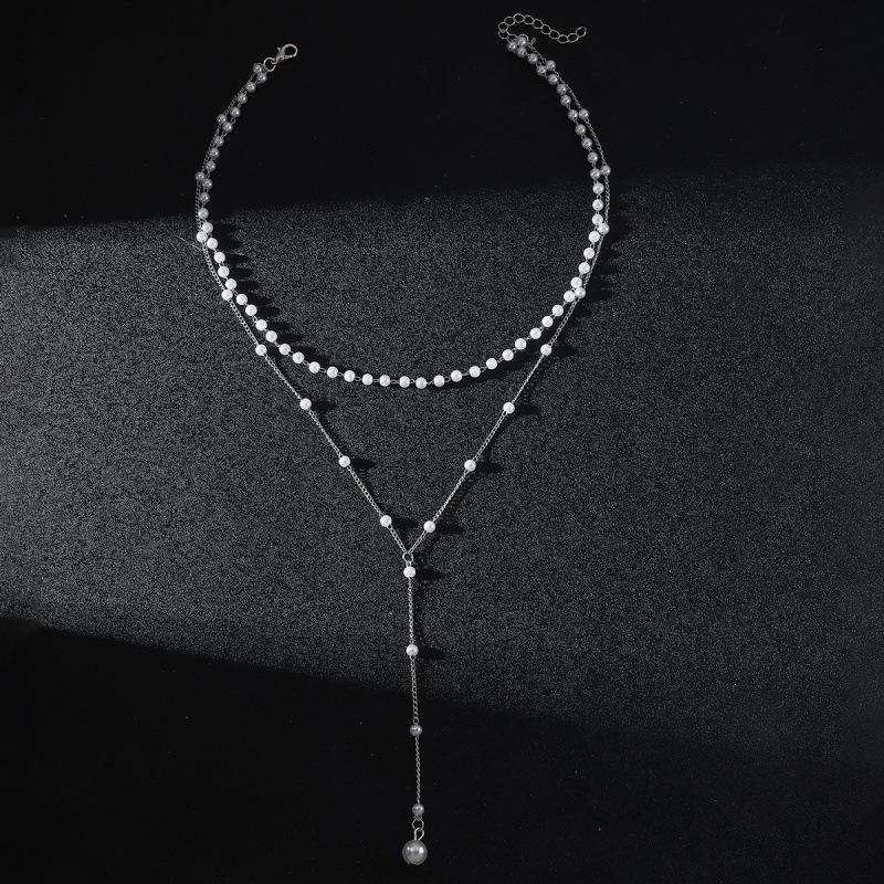 Chic European & American Y-Shape Faux Pearl Tassel Double Layer Necklace - Light Luxury Statement Piece