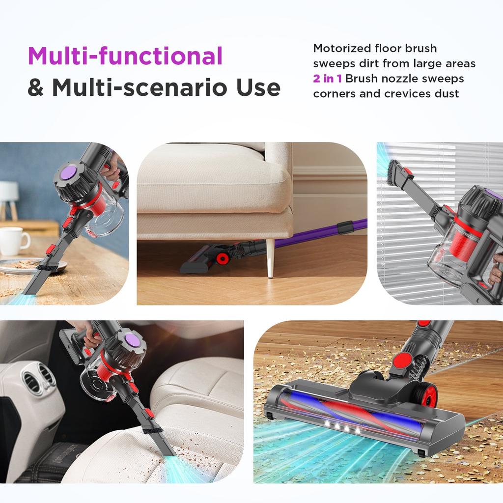 Cordless Vacuum Cleaner, 38000PA/450W 50min 2500mah for Home Pet Hair Carpet Wood Floor