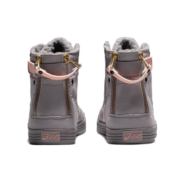 Asics Double Clutch Fabric Synthetic Leather Retro Casual High-Top Skate Shoes Women Sneakers Gray Pink 1203A172-020