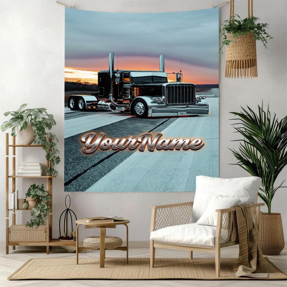 Peterbilt Heavy Trucks Custom Your Name Wall Decor Tapestry Art For Pet Memorial Birthdaywedding Party Backdrop Family Gift