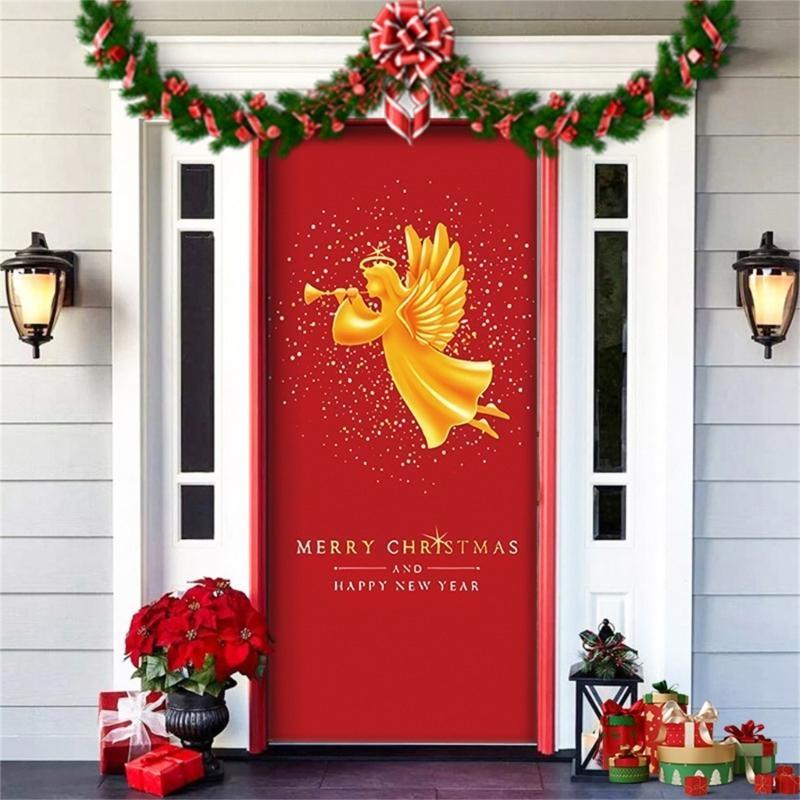Christmas Party Background Decors Durable Polyester Door Hanging Tapestry Easy Mount