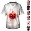 Herren Kurzarm V-Ausschnitt Kasack mit Brusttasche Halloween-Print