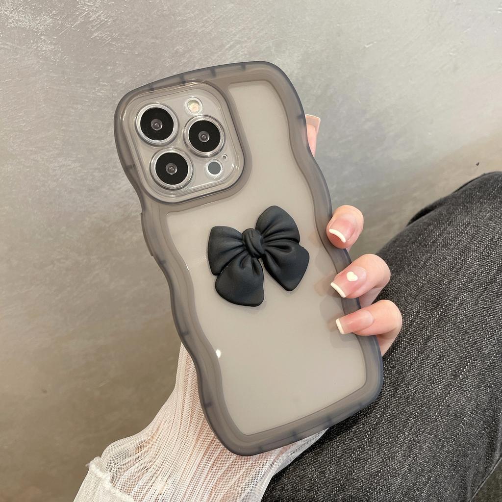 Applicable To Apple 15 Mobile Phone Case with Wave Edge Bow IPhone 14 Simple Color Transparent Soft Shell Protective Case Trendy XR
