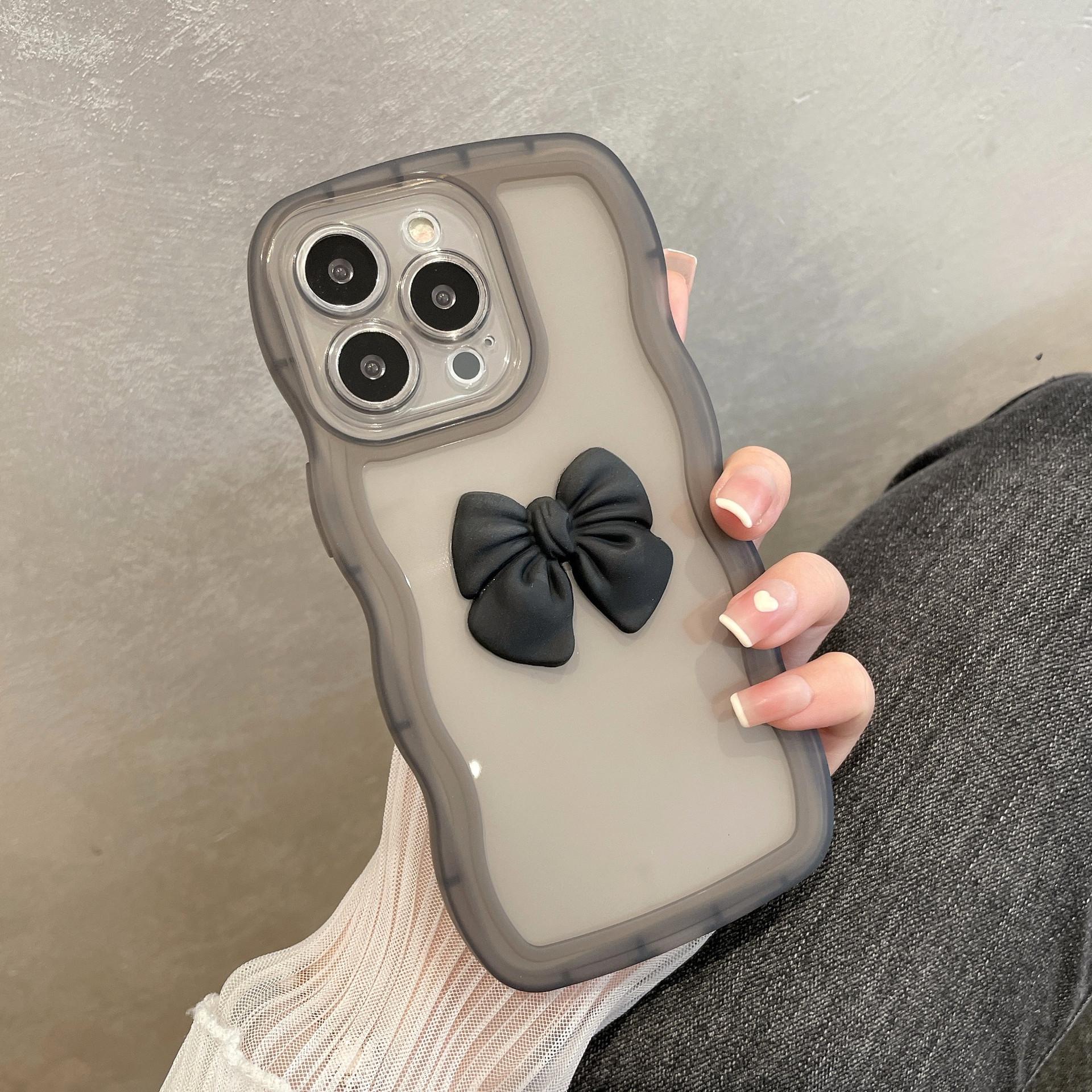 

Applicable To Apple 15 Mobile Phone Case with Wave Edge Bow IPhone 14 Simple Color Transparent Soft Shell Protective Case 12PRO