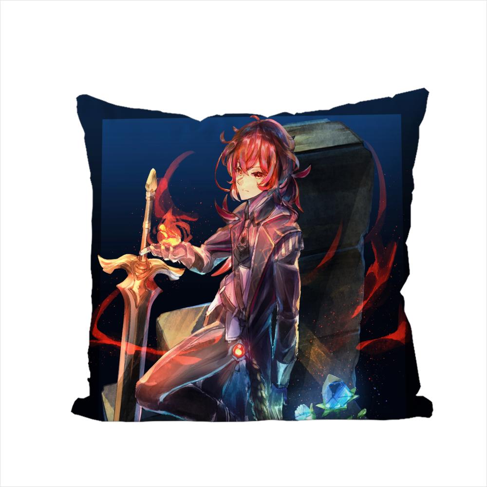 Genshin Impact Pillow Case For Car Sofa Decorative Home Doublesided Print Plush Square Throw Pillow Cushion Cover