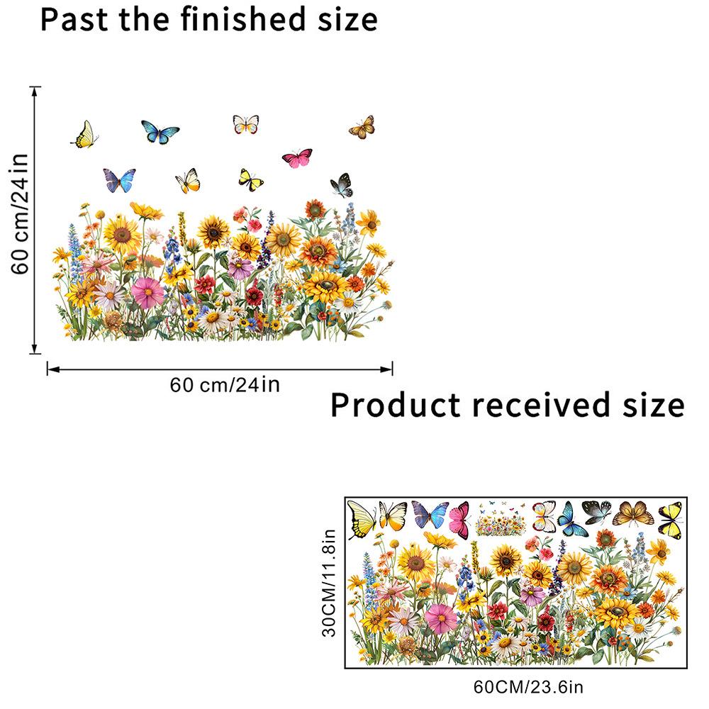 

Watercolor Flowers Butterflies Window Stickers Removable for Bedroom Living Room Decoration Wall Decal