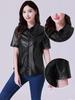Allegra K Women's PU Leather Button-Down Shirt, Short Sleeve, Color Blouse, Jacket, Party/Club Top, Black, Size S