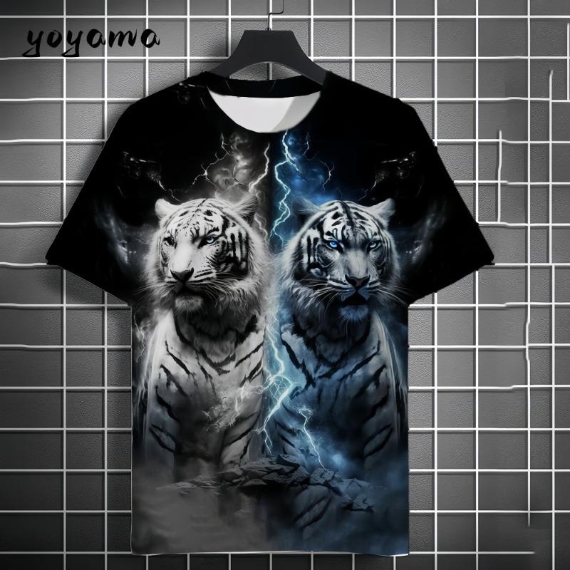 Men s T-Shirt Tiger 3D Print Men s Top Trendy Street Versatile Men s Short Sleeve Tee Fashion XXS
