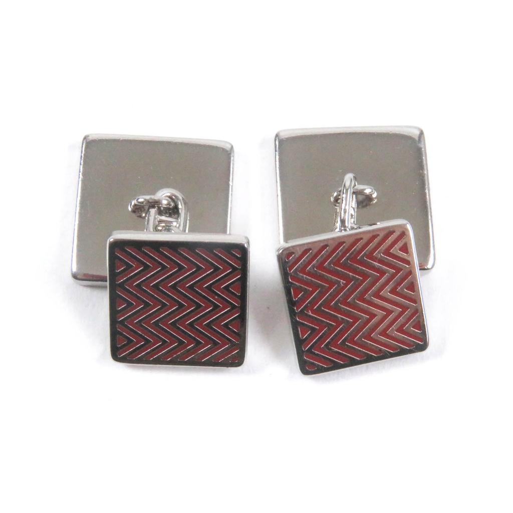 Great HERMES Cufflinks cufflinks Square Shape Chaine Dunk Silver Red mens Used