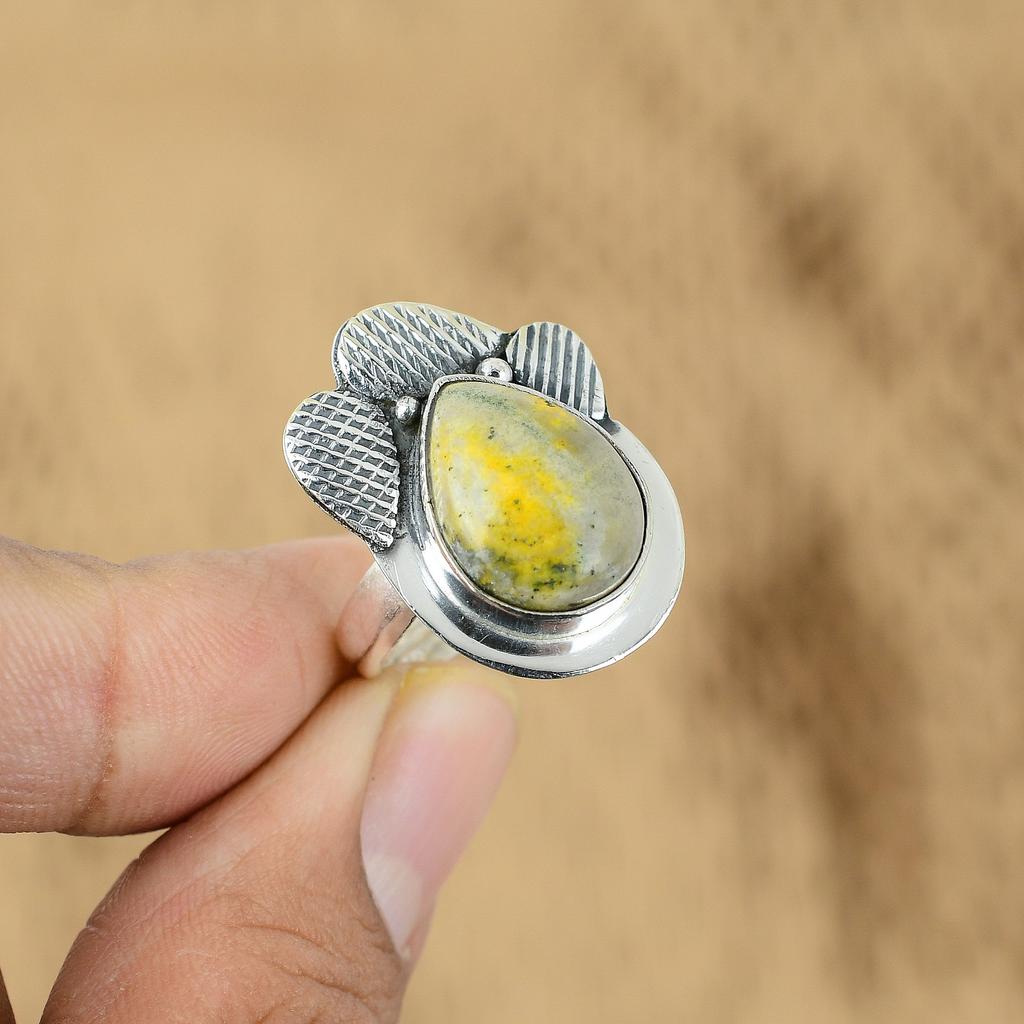 925 Sterling Silver Pear Bumble Bee Jasper Stone Daughter Promise Handmade Ring