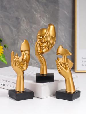 3PCS Statues de Masque Matériau Résine Style Nordique Figurine Œuvre d'Art Unique Convient pour la Décoration du Salon