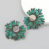 Exaggerated Crystal Flower Earring Sparkling Sunflower Earrings Colorful Large Circle Shape Stud Ear Rings Ornament