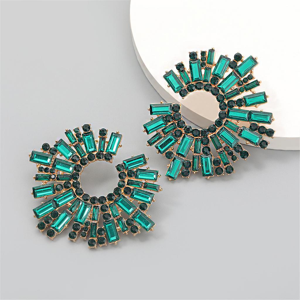 Exaggerated Crystal Flower Earring Sparkling Sunflower Earrings Colorful Large Circle Shape Stud Ear Rings Ornament
