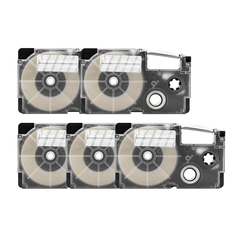 5 Packungen 12mm Etiketten XR12WE XR-12GN XR-12X XR-12YW Kompatibel für Casio EZ Etikettendrucker KL-100 KL-60SR KL120 EZ Etikettendruckerband