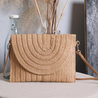 Sac de paille tressé d'été pour femmes, sac enveloppe fait à la main, sac de plage Style bohémien, sac à bandoulière de vacances