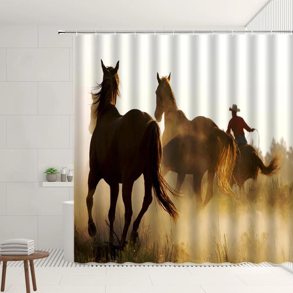 Westlicher Cowboy Duschvorhang Retro Cowboyhut Bauernhofmuster Badezimmer Badewannen Dekoration Wasserdichtes Stoffdisplay Mit Haken