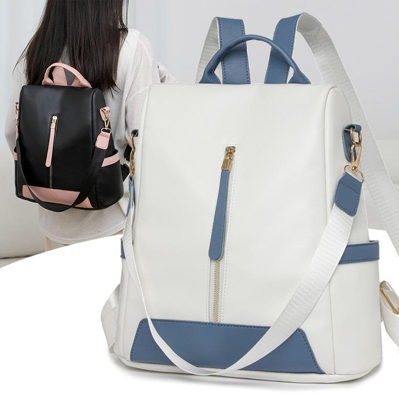 Female Backpacks with PU Zippers Casual Bags High Capacity Basic Style Trend Contrasting Colors New Fashion