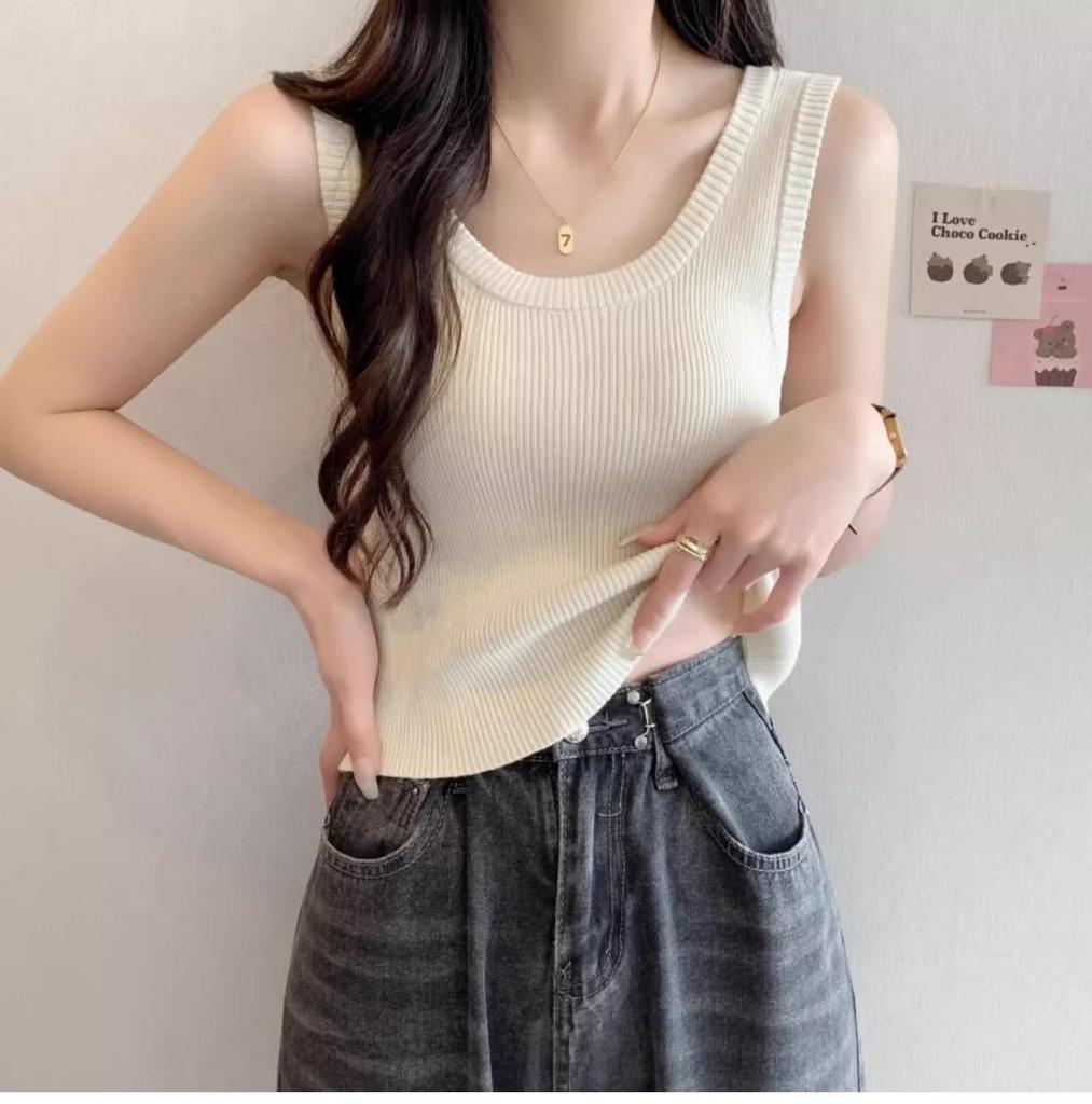 Débardeur sans manches en maille française pour femme: Débardeur d'été ajusté