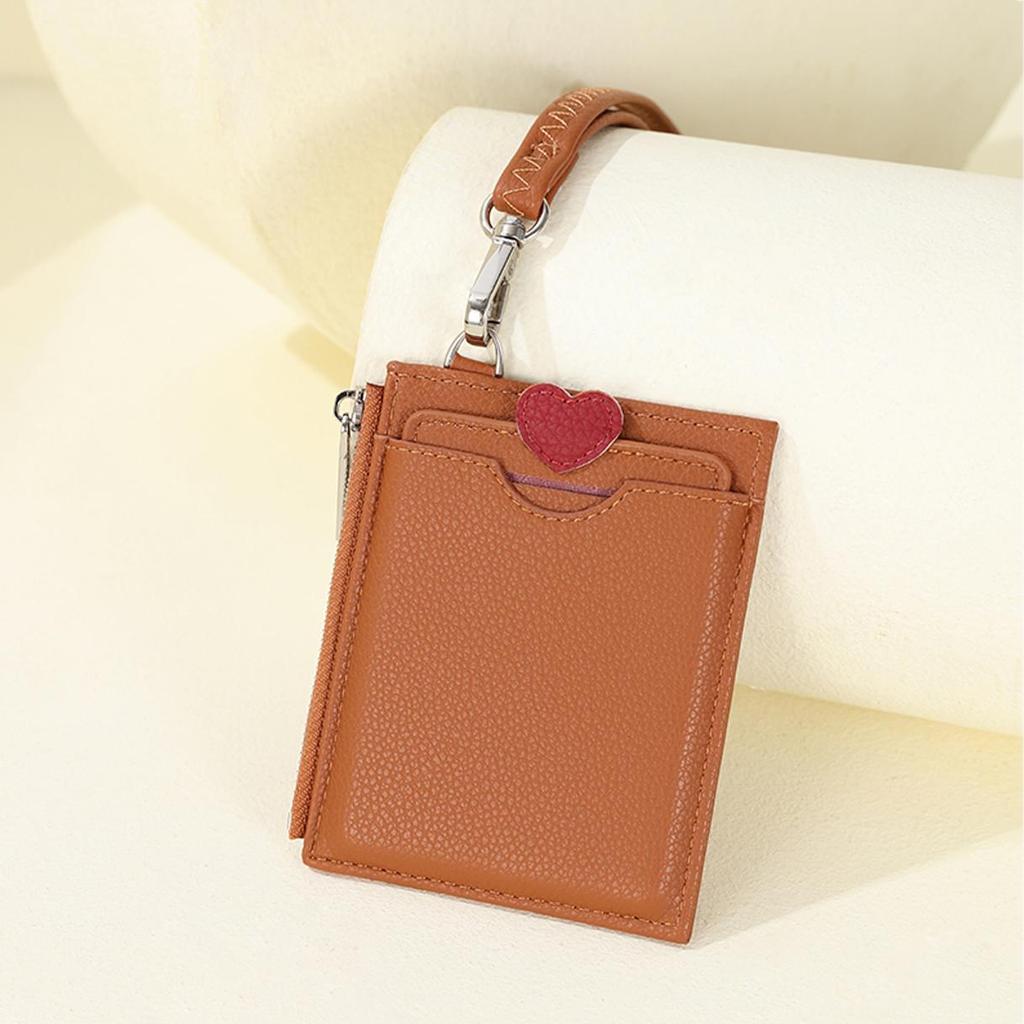 Läderkorthållare Miniplånbok Dam Kortplånbok Taggar Hållare för flickor Busskortfodral med dragkedja Slim ficka